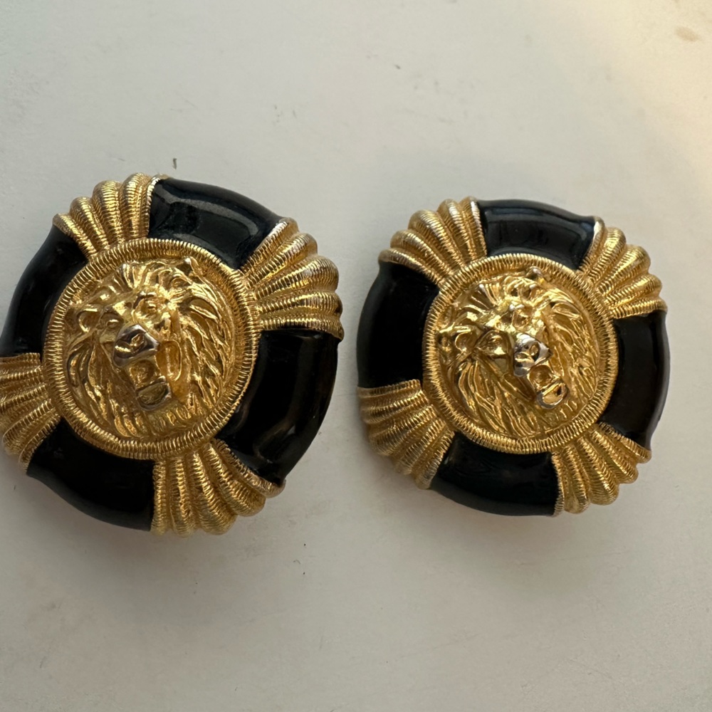 Anne Klein Gold and black enamel clip on earrings